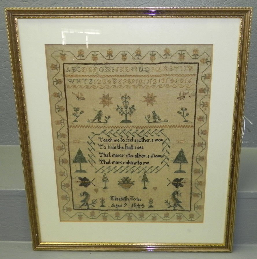 Sampler dated 1844 Elizabeth Elyes.