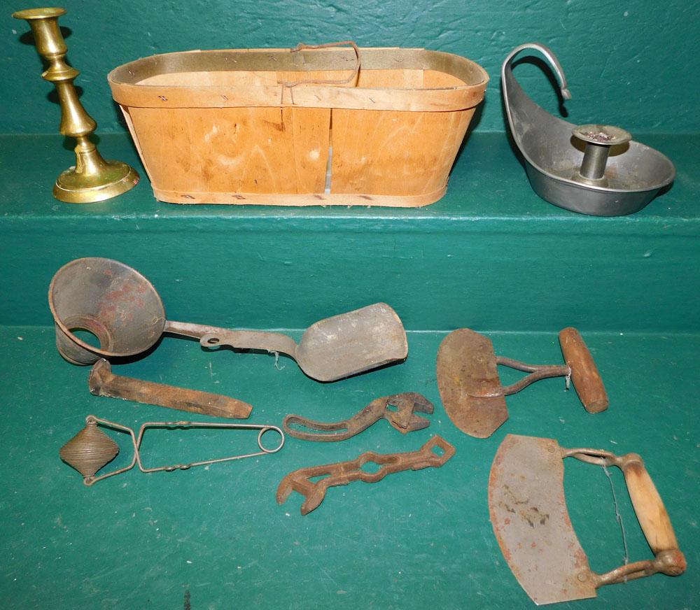 Lot of Antique Metal Country Items & Basket (1 of 4)