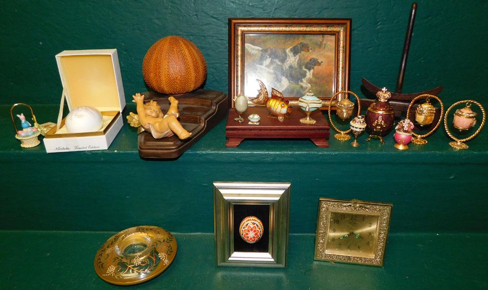 Lot of Clocks, Eggs on Stands, & Other Items: Lot of Clocks, Eggs on Stands, & Other Items . ALL DESCRIPTIONS AND ANY CONDITION STATEMENT GIVEN BY LANGSTON AUCTION GALLERY ARE STRICTLY OPINIONS AND LANGSTON'S SHALL HAVE NO RESPONSIBILITY FOR ERRO