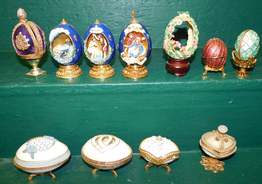 Lot of Decorative Eggs, (Some Enamel): Lot of Decorative Eggs, (Some Enamel). ALL DESCRIPTIONS AND ANY CONDITION STATEMENT GIVEN BY LANGSTON AUCTION GALLERY ARE STRICTLY OPINIONS AND LANGSTON'S SHALL HAVE NO RESPONSIBILITY FOR ERRORS OR OM