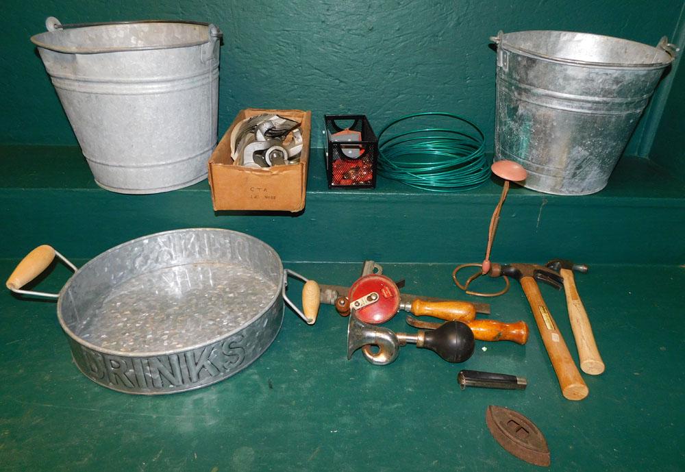Lot of Galvanized Buckets, Tray, & Tools (1 of 4)