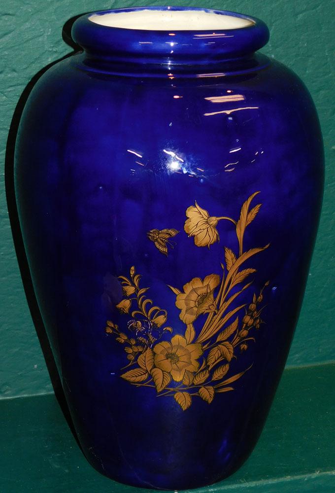 Large Porcelain Cobalt Blue Decorated Floor Vase (1 of 2)