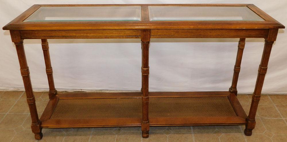 Walnut Faux Bamboo & Glass Top Sofa Table (1 of 3)