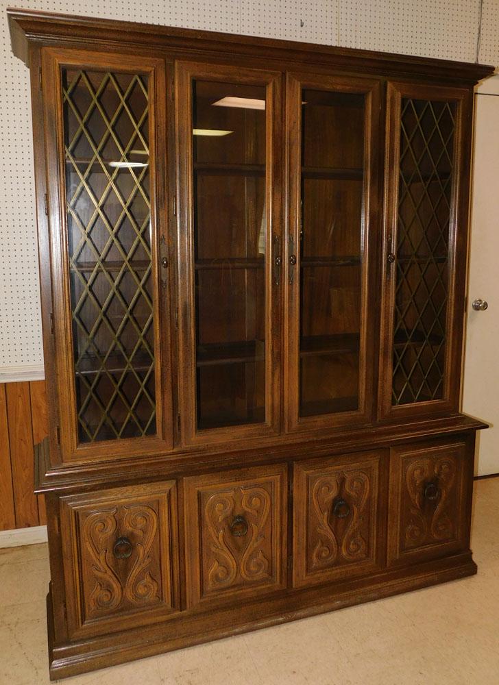 2 Piece Chestnut China Cabinet with Brass Lattice Work Doors (1 of 7)