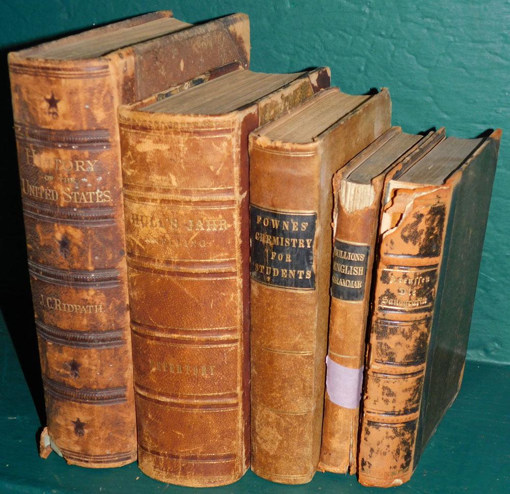 Lot of Antique Leather Bound Books & Pair of Bookends (1 of 3)