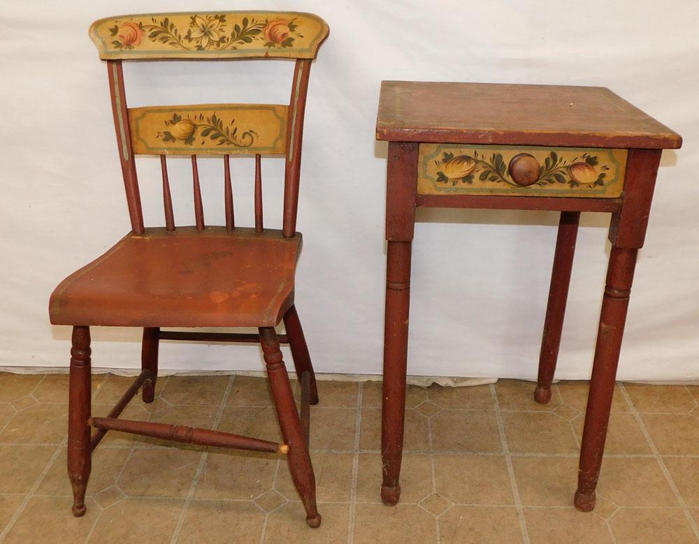 Antique Painted 1 Drawer Stand & Plank Bottom Side Chair (1 of 3)