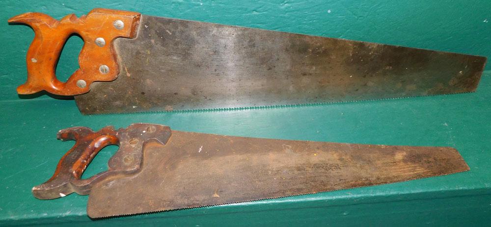 2 Hand Saws: 2 Hand Saws . 30" Long ALL DESCRIPTIONS AND ANY CONDITION STATEMENT GIVEN BY LANGSTON AUCTION GALLERY ARE STRICTLY OPINIONS AND LANGSTON'S SHALL HAVE NO RESPONSIBILITY FOR ERRORS OR OMISSIONS. THE ABS