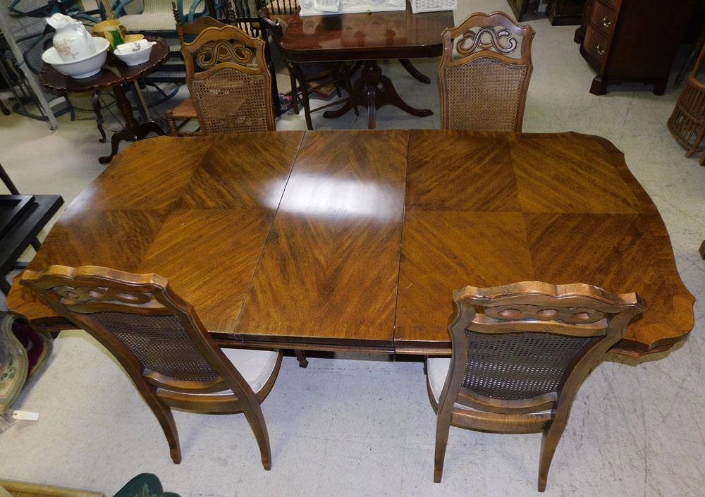 Walnut Banded Top 2 Pedestal Dining Table with 4 Chairs by Unique Furniture Makers (1 of 7)