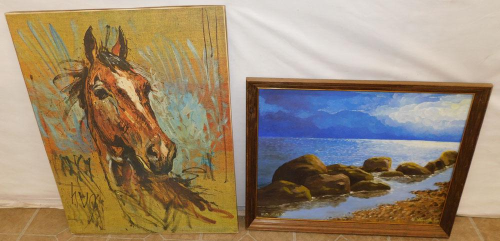 Oil On Board Ocean Scene & Print On Canvas of Horse (1 of 5)