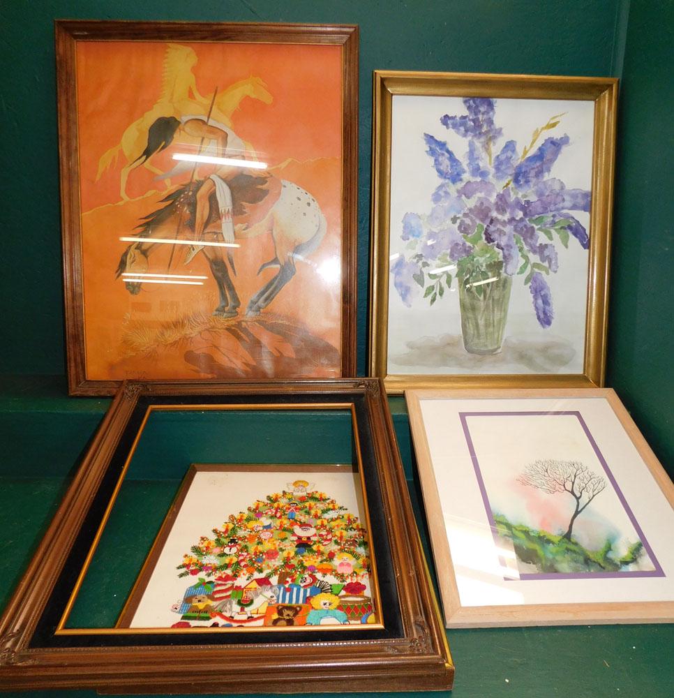 Lot Framed Prints, Watercolors, & Embroideries: Lot Framed Prints, Watercolors, & Embroideries. Up to 24 1/4" x 30 1/2" ALL DESCRIPTIONS AND ANY CONDITION STATEMENT GIVEN BY LANGSTON AUCTION GALLERY ARE STRICTLY OPINIONS AND LANGSTON'S SHALL HAVE N