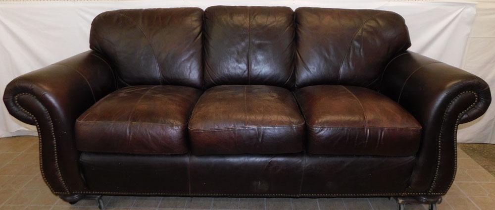 Leather Sofa (As Is): Leather Sofa (As Is). 89" L 36 1/2" D 37 1/2" H ALL DESCRIPTIONS AND ANY CONDITION STATEMENT GIVEN BY LANGSTON AUCTION GALLERY ARE STRICTLY OPINIONS AND LANGSTON'S SHALL HAVE NO RESPONSIBILITY FOR ERR