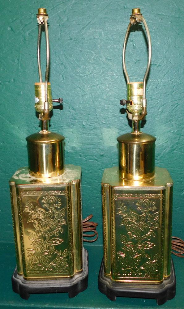 Pair Brass Canister Lamps: Pair Brass Canister Lamps. 22 1/2" H ALL DESCRIPTIONS AND ANY CONDITION STATEMENT GIVEN BY LANGSTON AUCTION GALLERY ARE STRICTLY OPINIONS AND LANGSTON'S SHALL HAVE NO RESPONSIBILITY FOR ERRORS OR OMIS