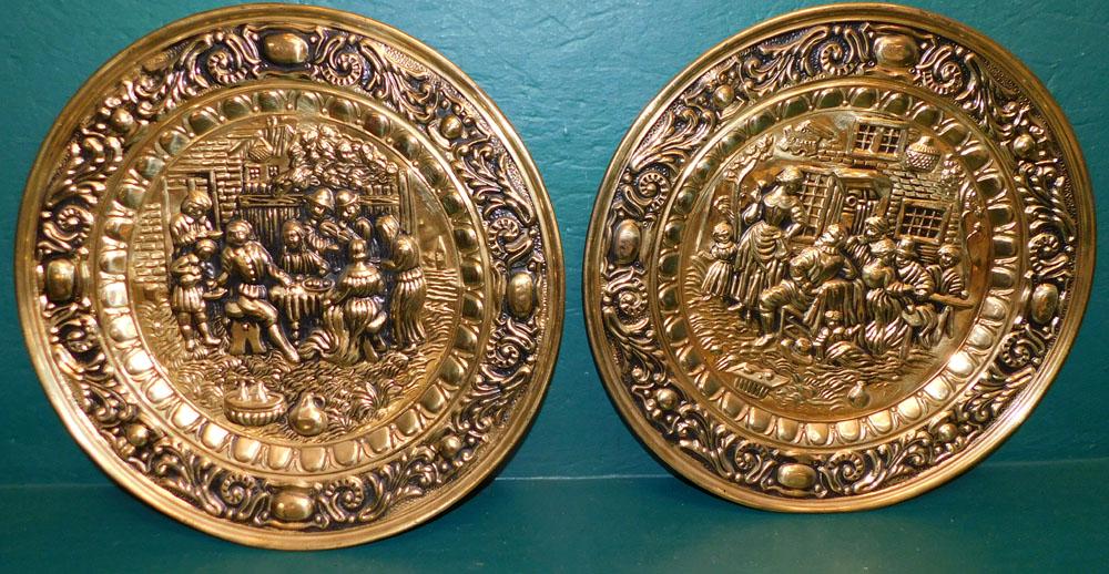 Pair English Embossed Brass Wall Plaques (1 of 3)