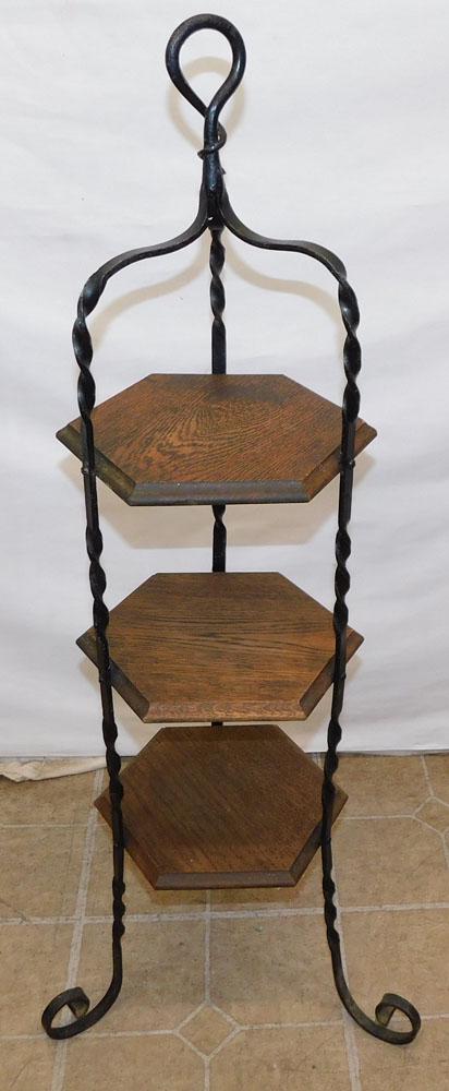 Wrought Iron & Oak 3 Tier Muffin Stand (1 of 5)