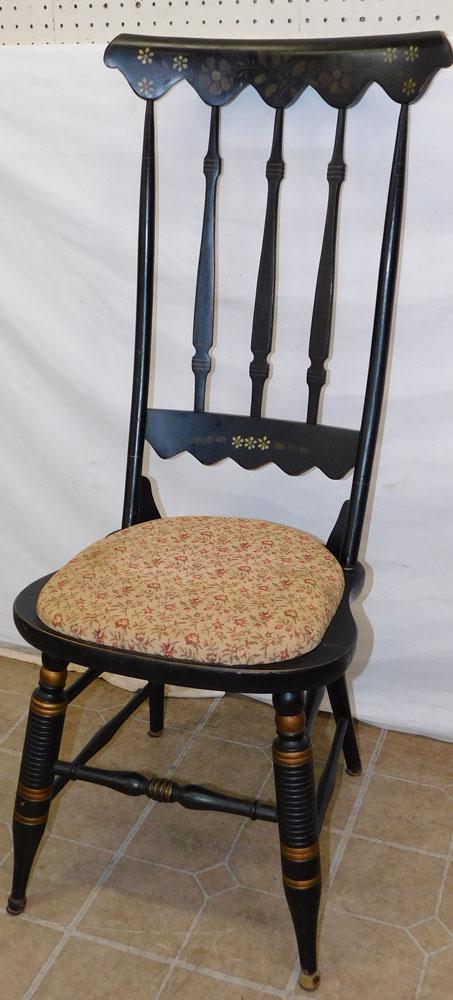 Paint Decorated Black Lacquered High Back Side Chair (1 of 5)