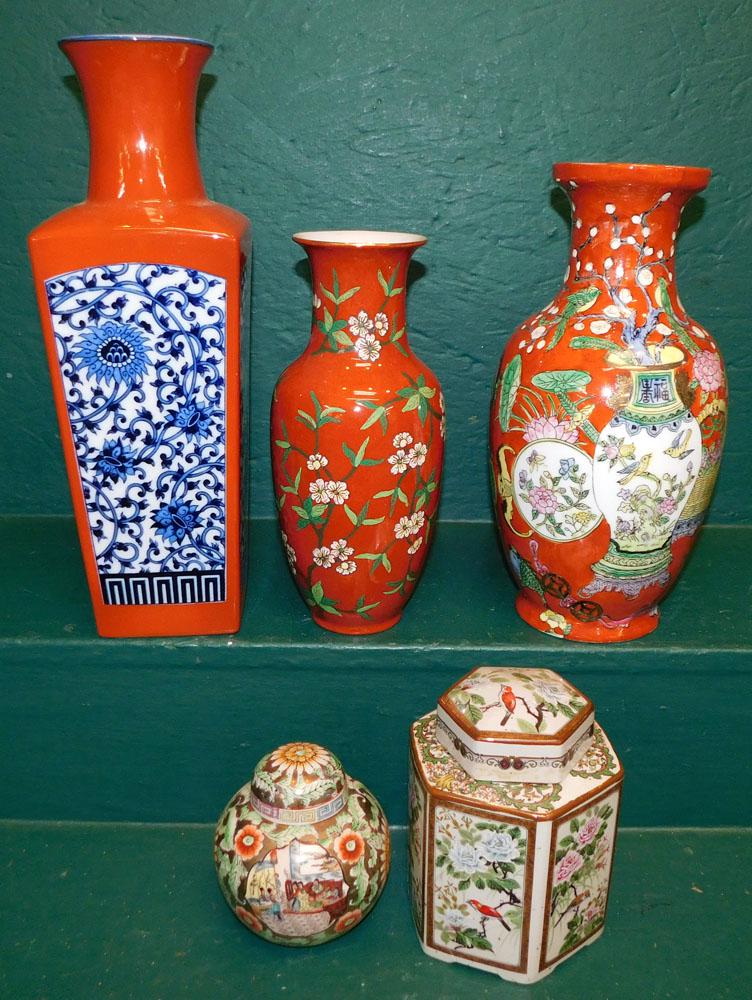 Three Oriental Porcelain Vases & Two Ginger Jars (1 of 4)