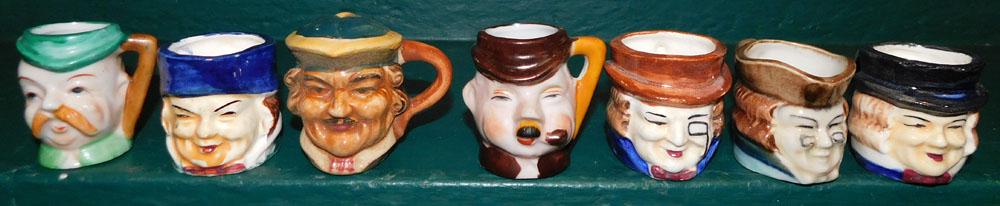Lot Miniature Porcelain Toby Mugs & Pepper Shaker: Lot Miniature Porcelain Toby Mugs & Pepper Shaker. ALL DESCRIPTIONS AND ANY CONDITION STATEMENT GIVEN BY LANGSTON AUCTION GALLERY ARE STRICTLY OPINIONS AND LANGSTON'S SHALL HAVE NO RESPONSIBILITY FOR 