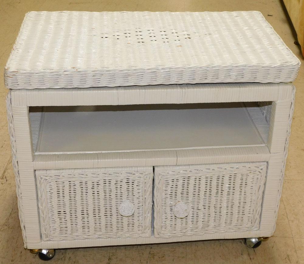 Painted Wicker Stand with Revolving Top (1 of 3)