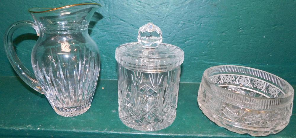 Waterford Crystal Pitcher, Leaded Glass Jar, & Cut glass Bowl (1 of 4)