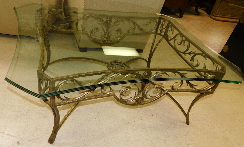 Painted Wrought Iron Glass Top Coffee Table (1 of 3)