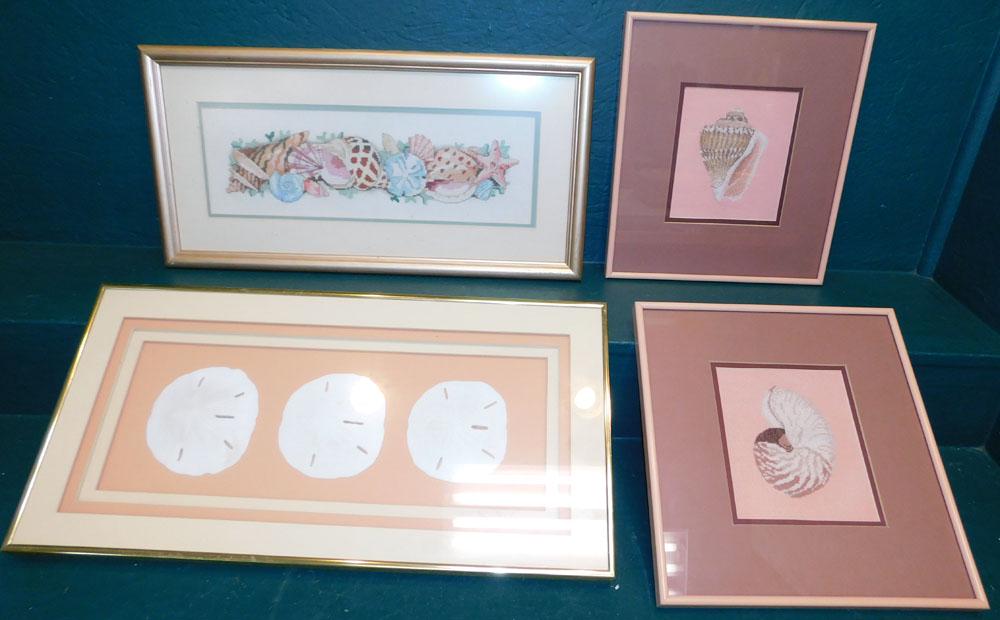 Lot Framed Needleworks & Sea Shells (1 of 4)