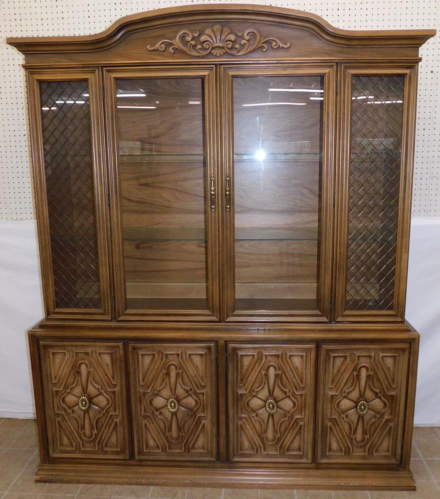 China Cabinet W/ Glass Doors 7 Shelves (2 Part): China Cabinet W/ Glass Doors 7 Shelves (2 Part). 63" W 17 1/2" D 76 1/4" H ALL DESCRIPTIONS AND ANY CONDITION STATEMENT GIVEN BY LANGSTON AUCTION GALLERY ARE STRICTLY OPINIONS AND LANGSTON'S SHALL HAV