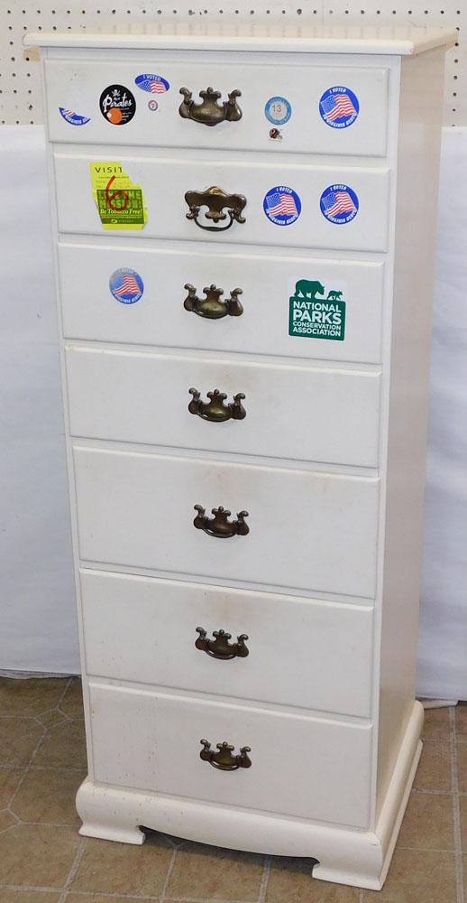 Painted 7 Drawer Lingerie Chest: Painted 7 Drawer Lingerie Chest. 20" W 50 3/4" D 49 1/2" H ALL DESCRIPTIONS AND ANY CONDITION STATEMENT GIVEN BY LANGSTON AUCTION GALLERY ARE STRICTLY OPINIONS AND LANGSTON'S SHALL HAVE NO RESPONSIBIL