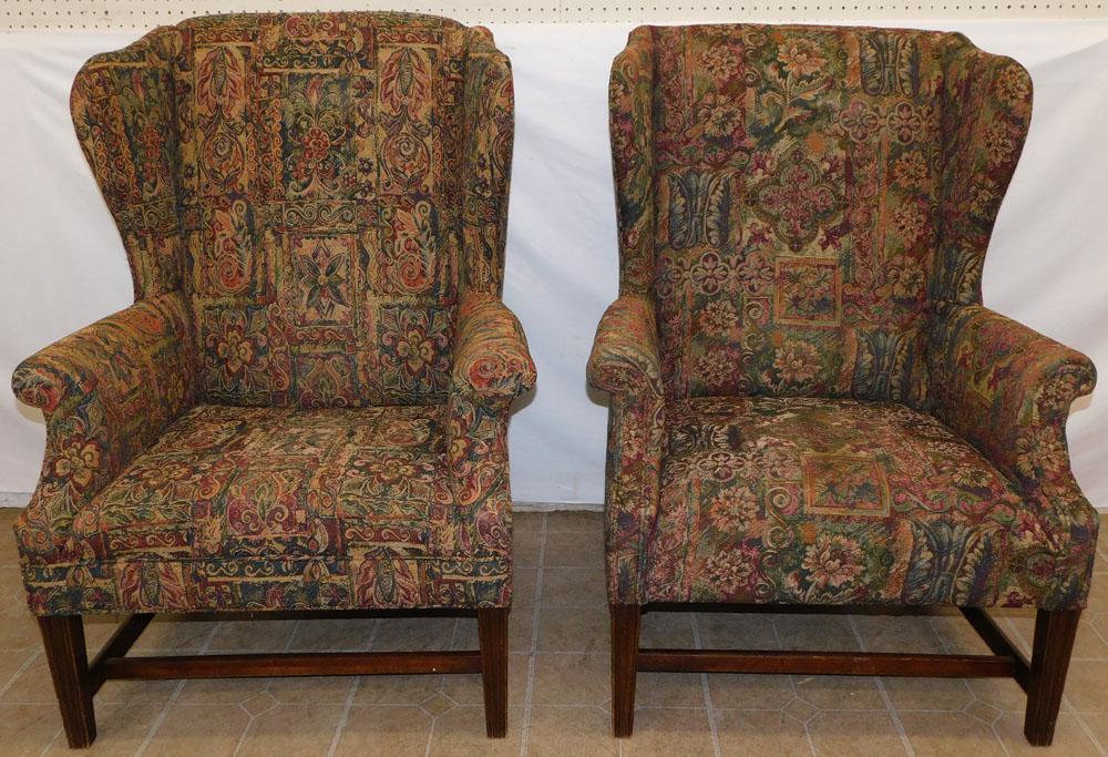 Pair Upholstered Wing Back Chairs (1 of 6)