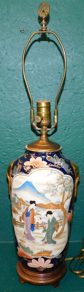 Oriental Paint Decorated Porcelain Lamp (1 of 4)