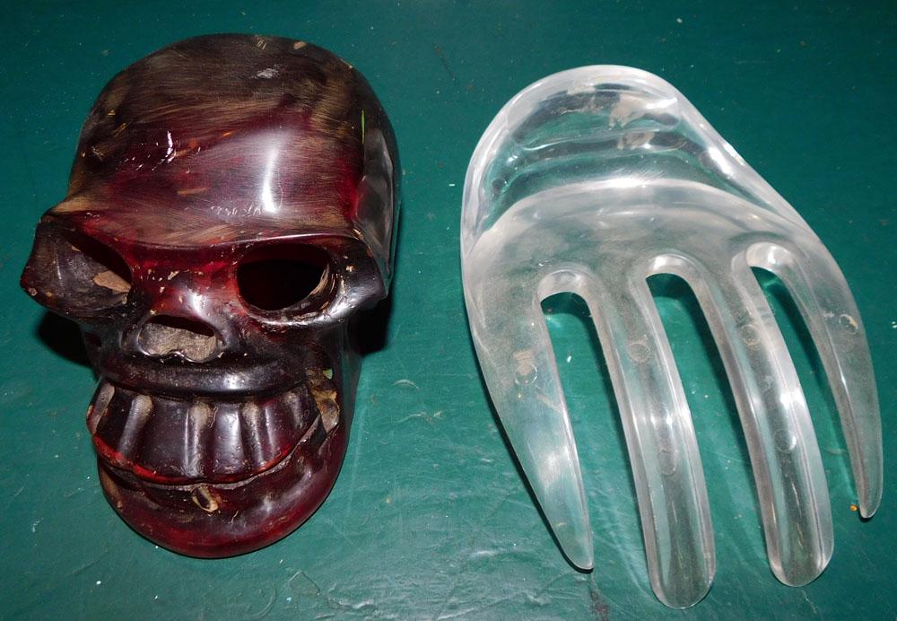 Acrylic Skull Face & Hand: Acrylic Skull Face & Hand . Up to 7" L ALL DESCRIPTIONS AND ANY CONDITION STATEMENT GIVEN BY LANGSTON AUCTION GALLERY ARE STRICTLY OPINIONS AND LANGSTON'S SHALL HAVE NO RESPONSIBILITY FOR ERRORS OR OM