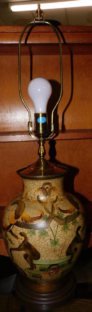 Porcelain Paint Decorated Monkey Motif Lamp (1 of 3)