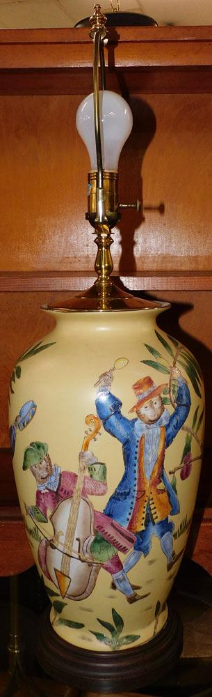 Porcelain Paint Decorated Monkey Motif Lamp (1 of 3)