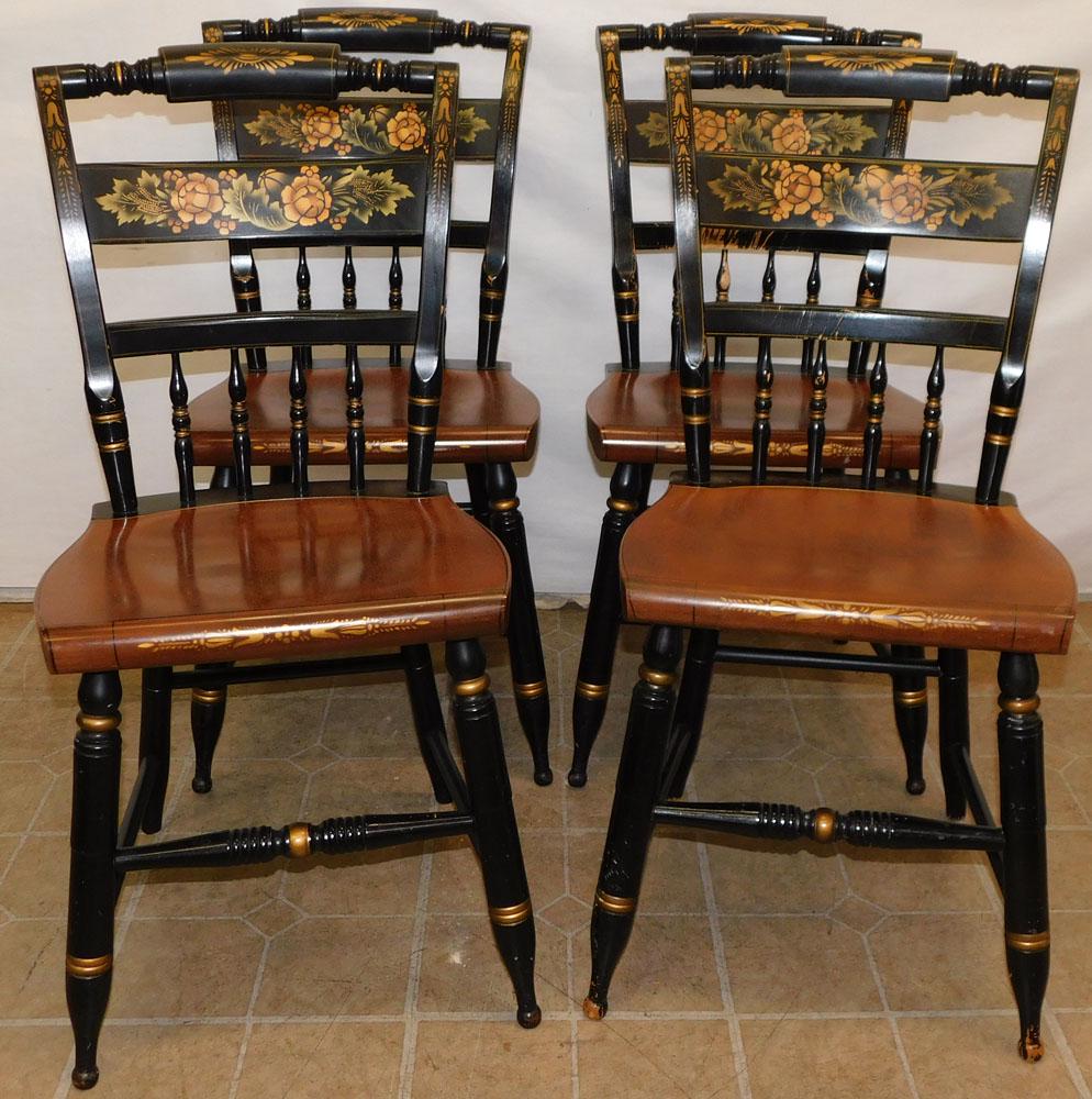 Set of 4 Hitchcock Dining Chairs: Set of 4 Hitchcock Dining Chairs . 33 1/2" H ALL DESCRIPTIONS AND ANY CONDITION STATEMENT GIVEN BY LANGSTON AUCTION GALLERY ARE STRICTLY OPINIONS AND LANGSTON'S SHALL HAVE NO RESPONSIBILITY FOR ERRORS