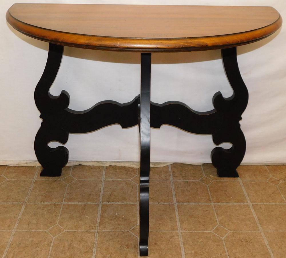 Modern Black Lacquered & Pine Top Demi-Lune Console by Pier One Imports (1 of 5)