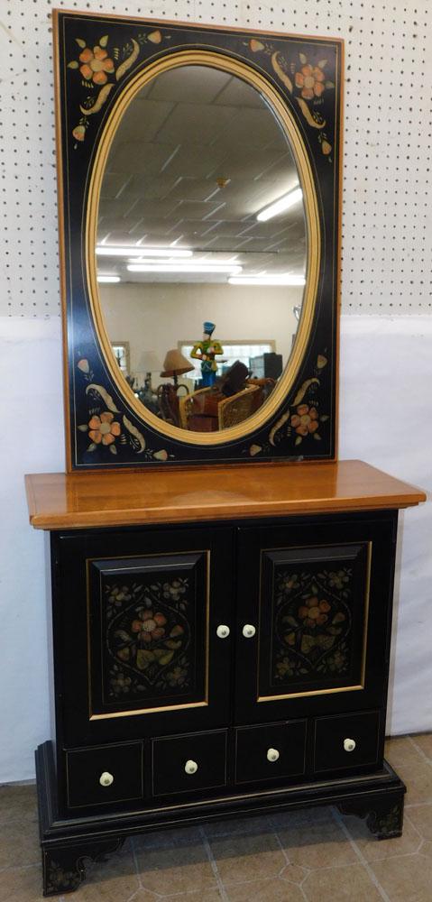 Paint Decorated Console with Mirror by Ethan Allen (1 of 7)