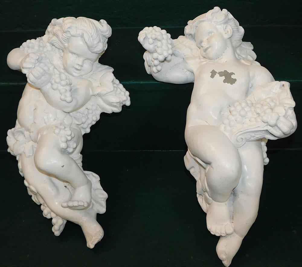 Pair of Painted Concrete Cherub Wall Hangings (1 of 4)