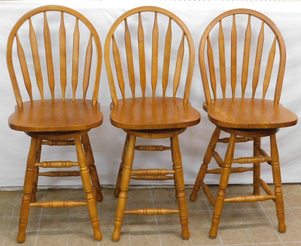 3 Mahogany Revolving High Back Bar Stools (1 of 3)