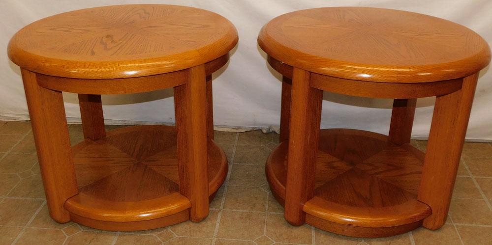 Pair of Modern Round Oak End Tables (1 of 2)