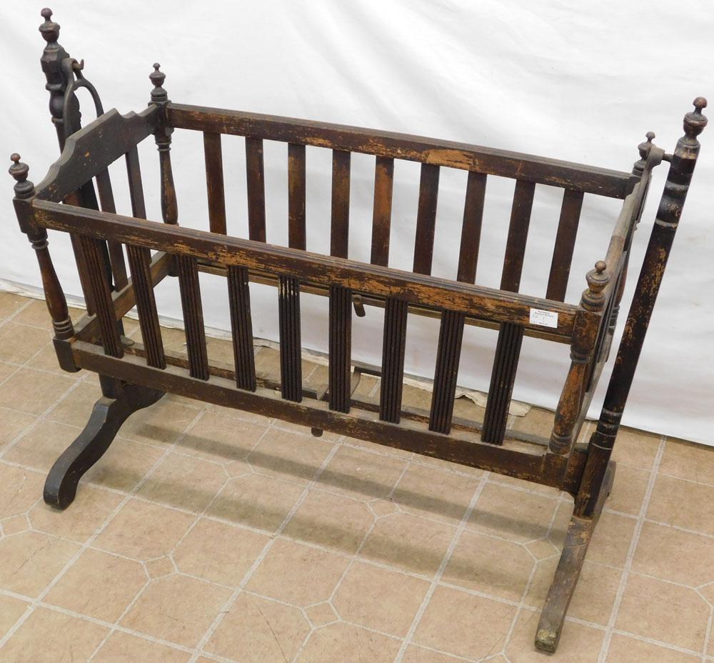 19th C Swinging Victorian Cradle: 19th C Swinging Victorian Cradle . 39" W 19 1/2" D 34" H ALL DESCRIPTIONS AND ANY CONDITION STATEMENT GIVEN BY LANGSTON AUCTION GALLERY ARE STRICTLY OPINIONS AND LANGSTON'S SHALL HAVE NO RESPONSIBILIT