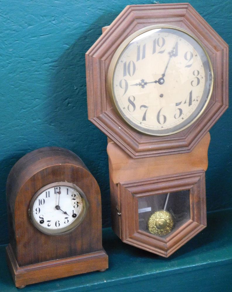 Antique Regulator Wall Clock & Antique Mahogany Mantel Clock (1 of 2)