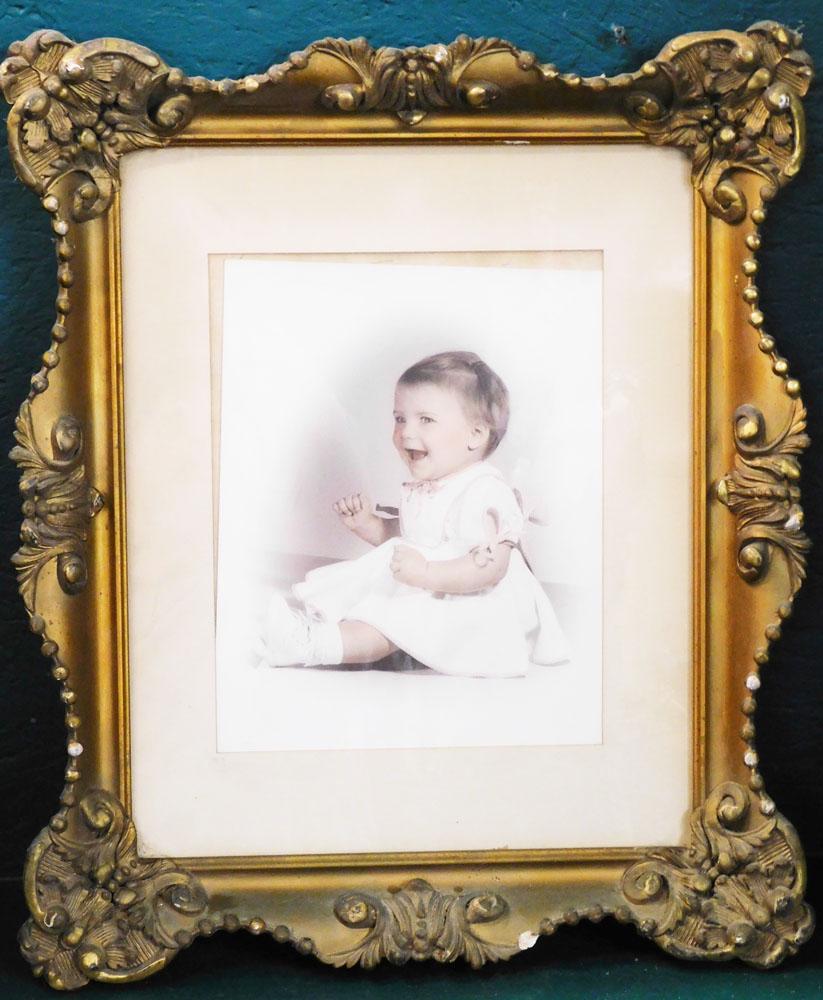 Antique Ornate Gilded Frame with Baby Portrait Print (1 of 4)