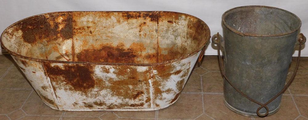 Antique Galvanized Well Bucket & Tin Cooler (1 of 3)