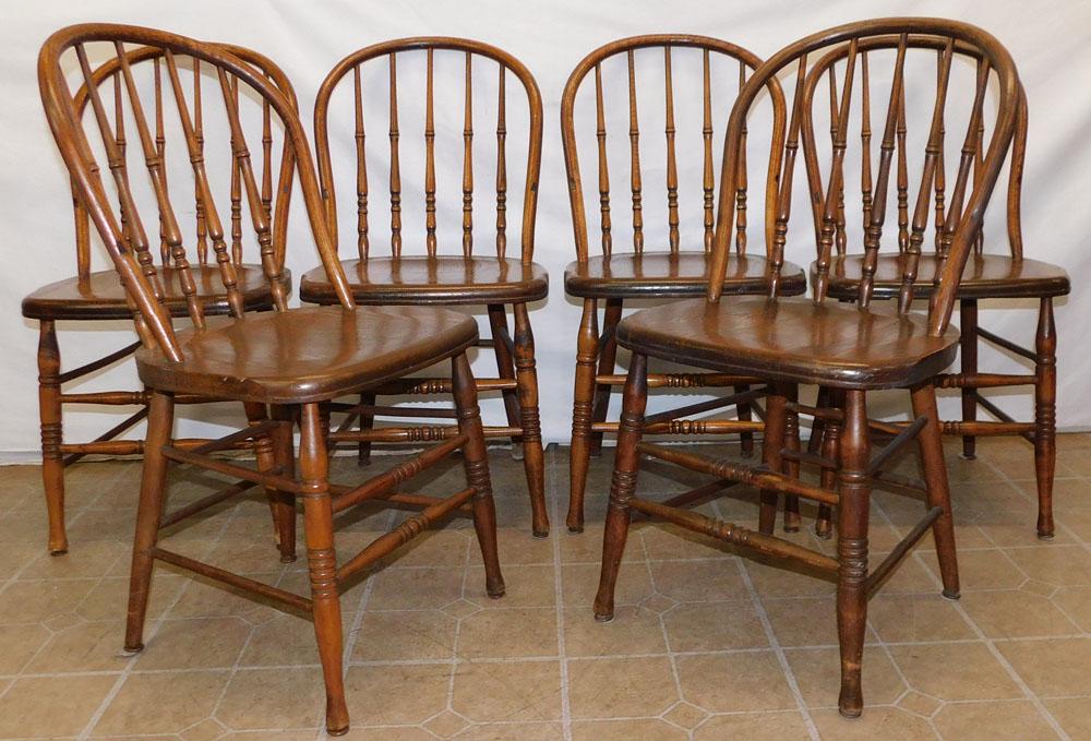 Set of 6 Antique Oak Spindle Back Dinning Chairs (1 of 3)