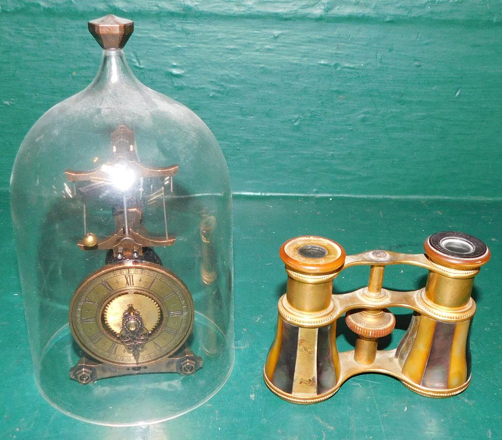 Miniature Clock & Mother Of Pearl Opera Glasses (1 of 4)