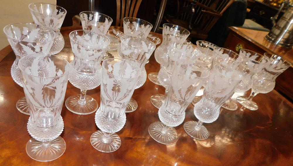 21 Pieces of Anglo Cut Edinburgh Stemware: 21 Pieces of Anglo Cut Edinburgh Stemware.