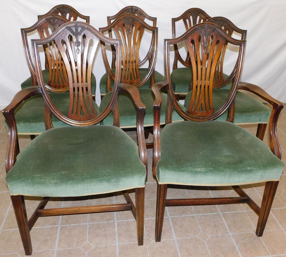 Set of 10 Mahogany Shield Back Wheat Carved Dining Chairs (1 of 6)