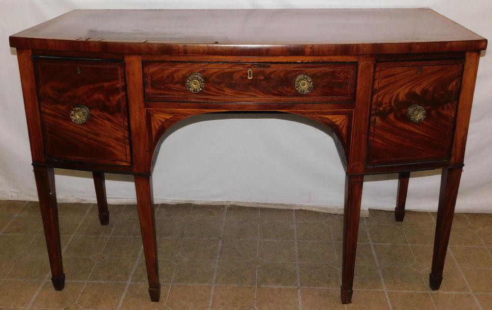19th C Bowfront Mahogany Inlaid & Satinwood Banded Top Sideboard (1 of 13)