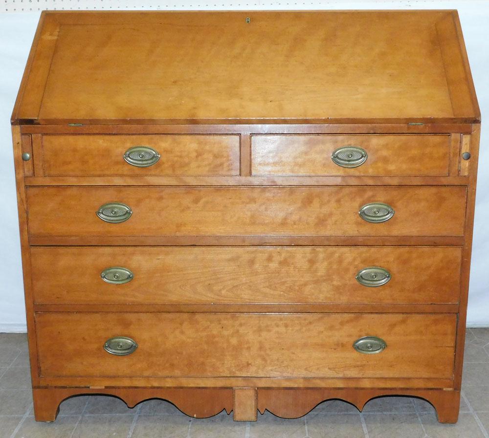 19th C Cherry Slant Front Desk with Birds Eye Maple Interior (1 of 8)
