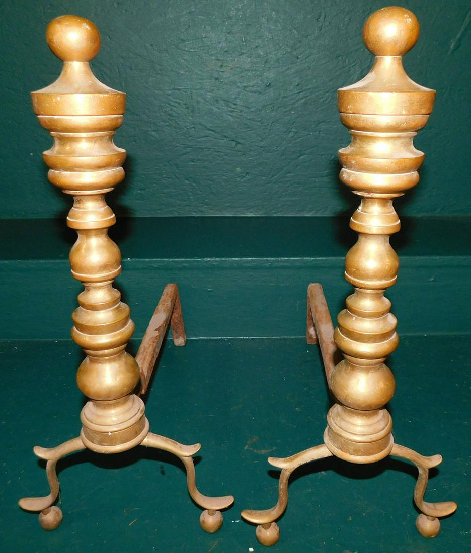 Pair of 19th C Brass Andirons (1 of 2)