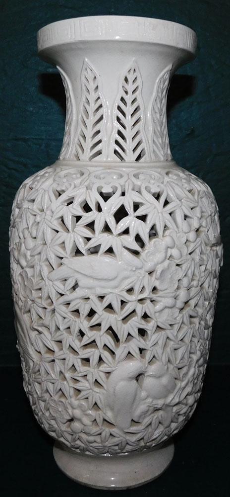 Oriental Celadon Open Work Vase with Bird Motif (1 of 4)